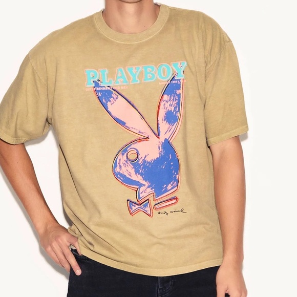Playboy Woman’s Small Yellow Tan Graphic Short Sleeve Crew Neckline Tee - Picture 1 of 6